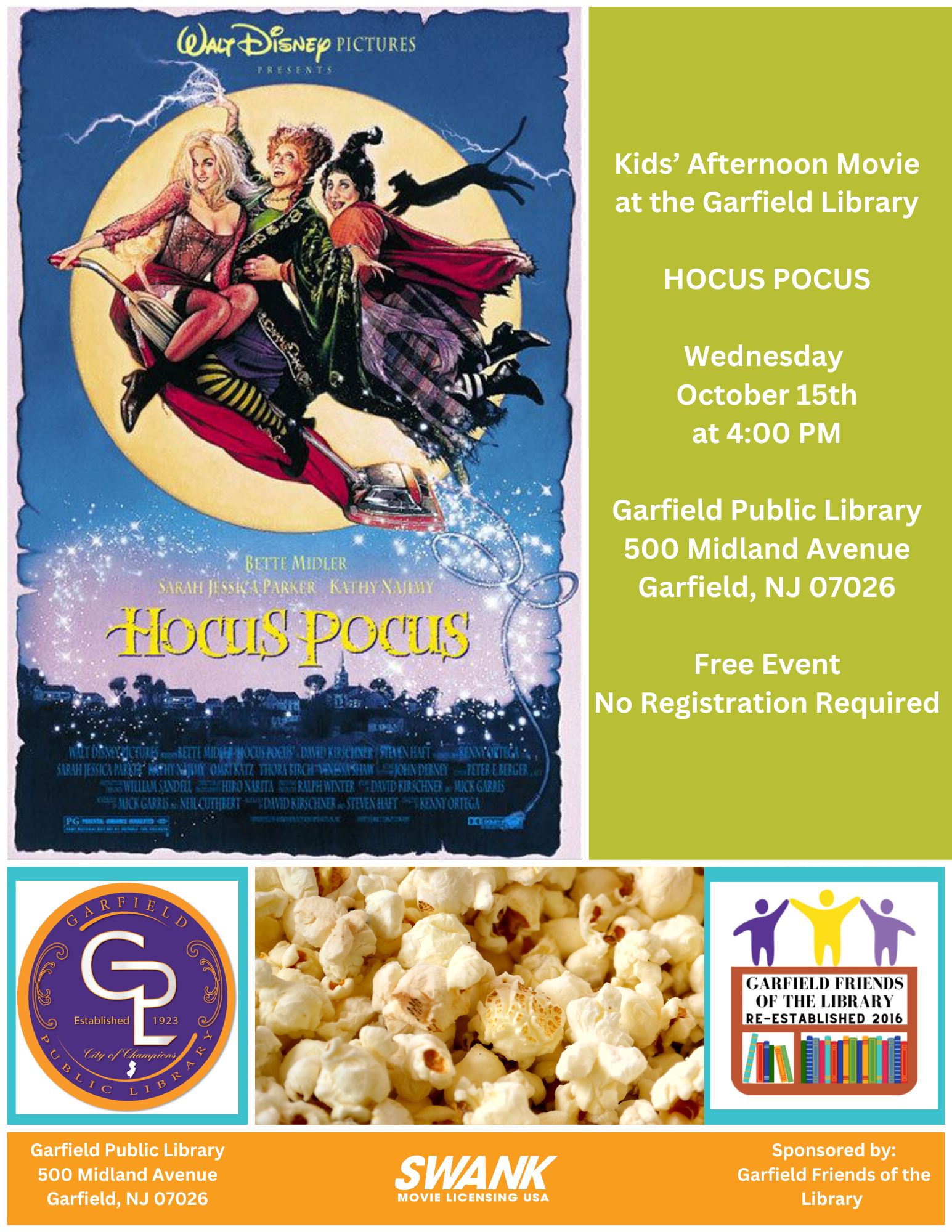 Kids’ Afternoon Movie at the Garfield Library