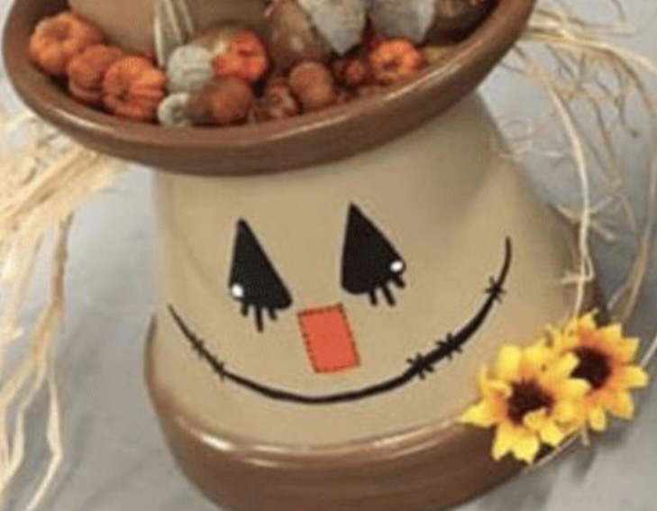 Scarecrow Painted Flowerpot Candle Holder/Stand
