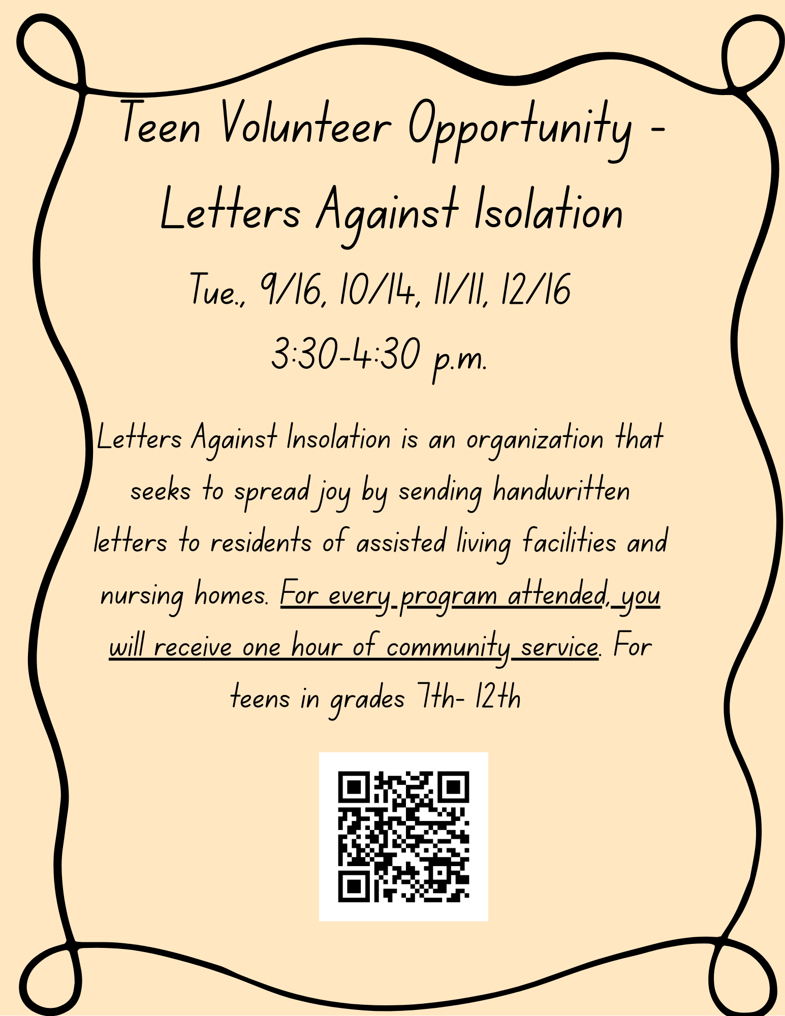 Teen Volunteer Opportunity - Letters Against Isolation