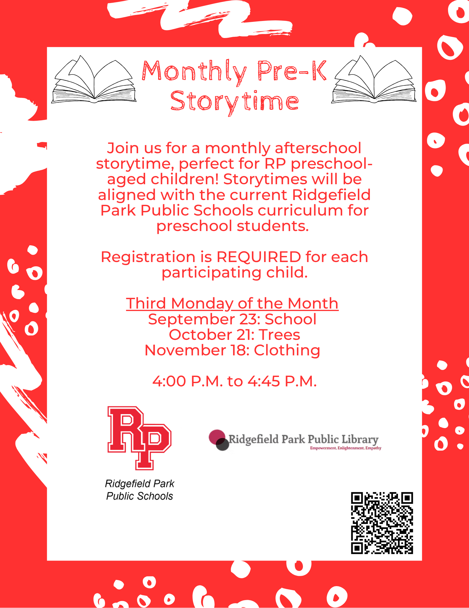 Monthly Pre-K Storytime! - Registration Required