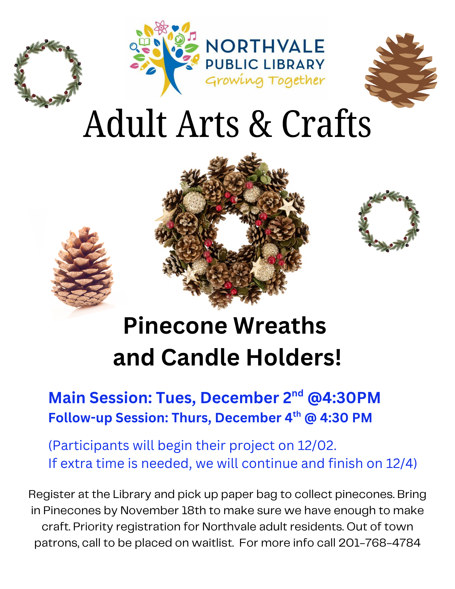 Adult Arts & Crafts: Pinecone Wreaths and Candle Holders