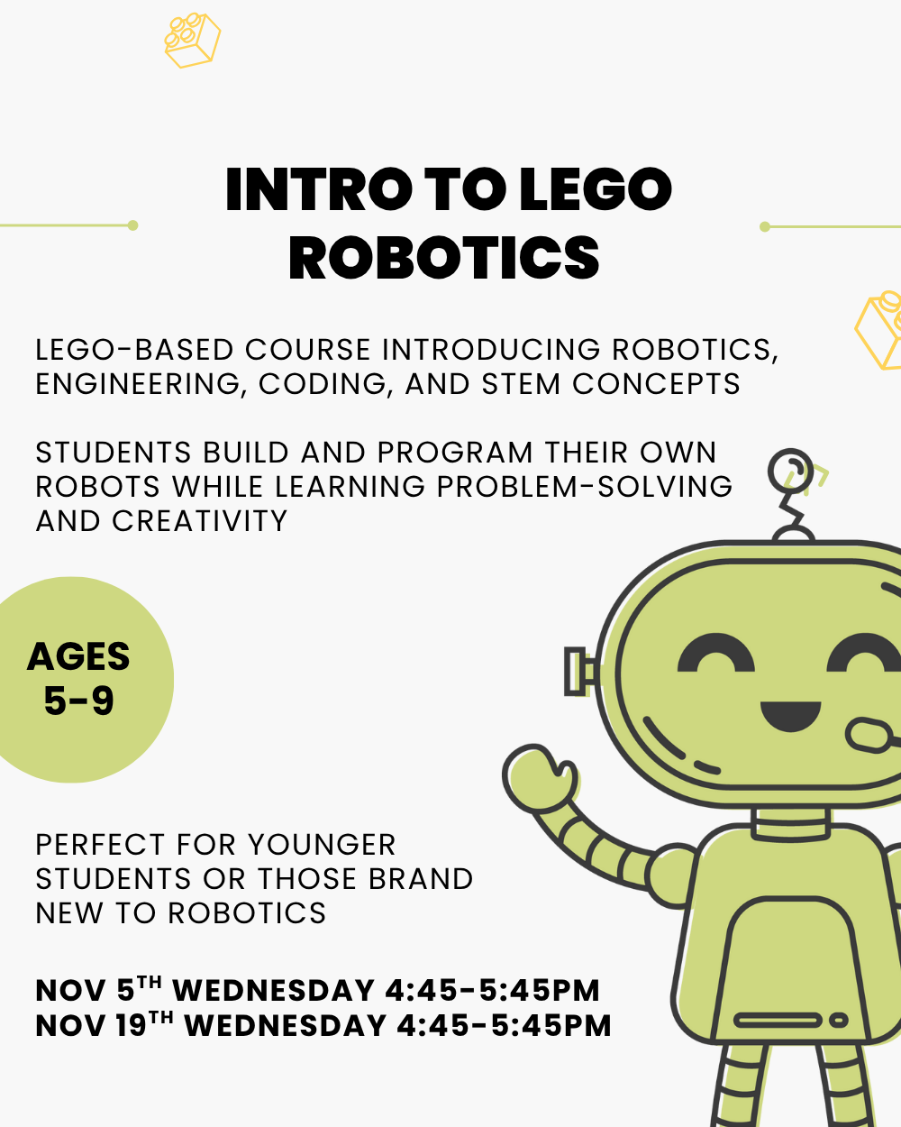 Intro to Lego Robotics (Ages 5 - 9)