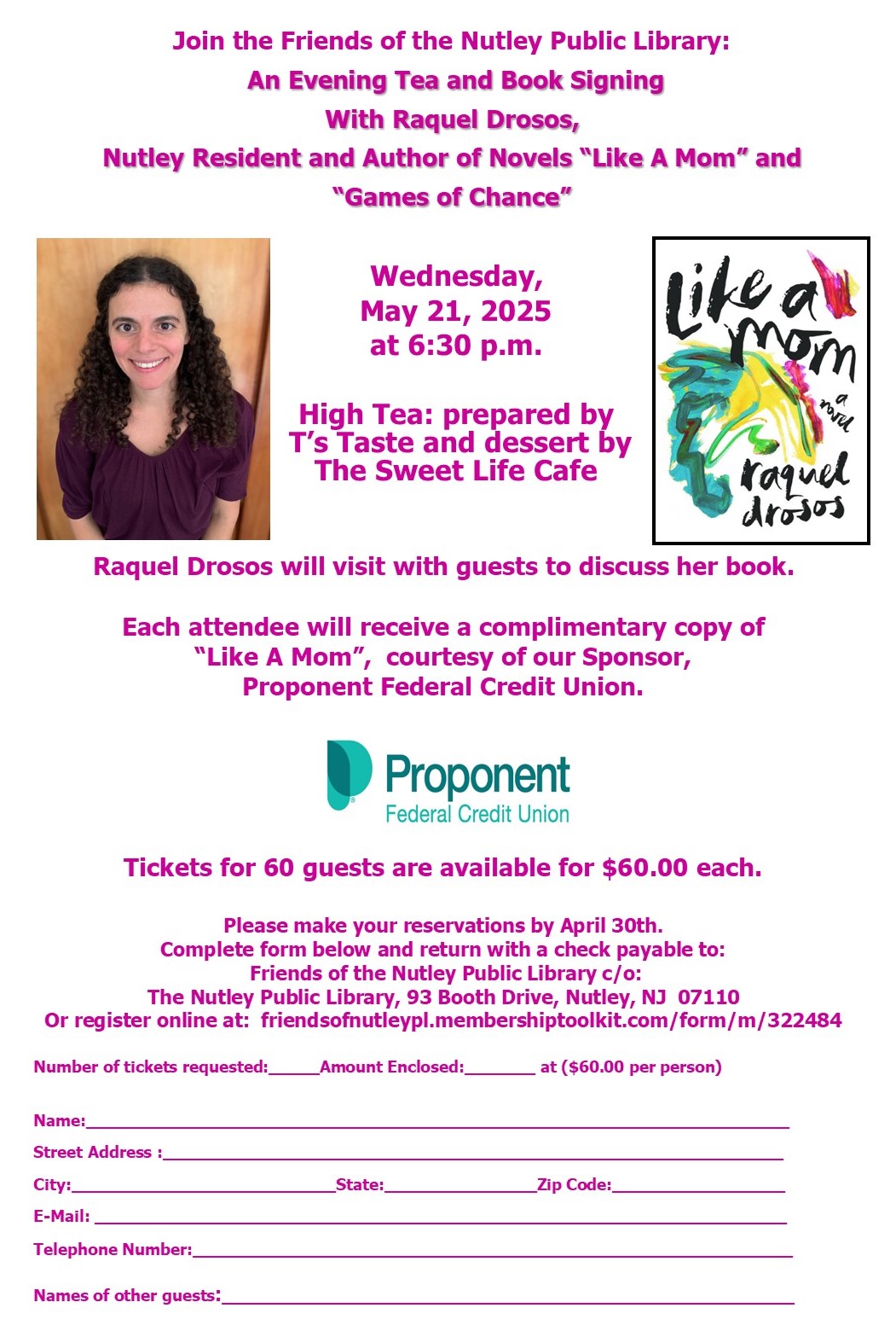 Friends Evening Tea with Author Raquel Drosos