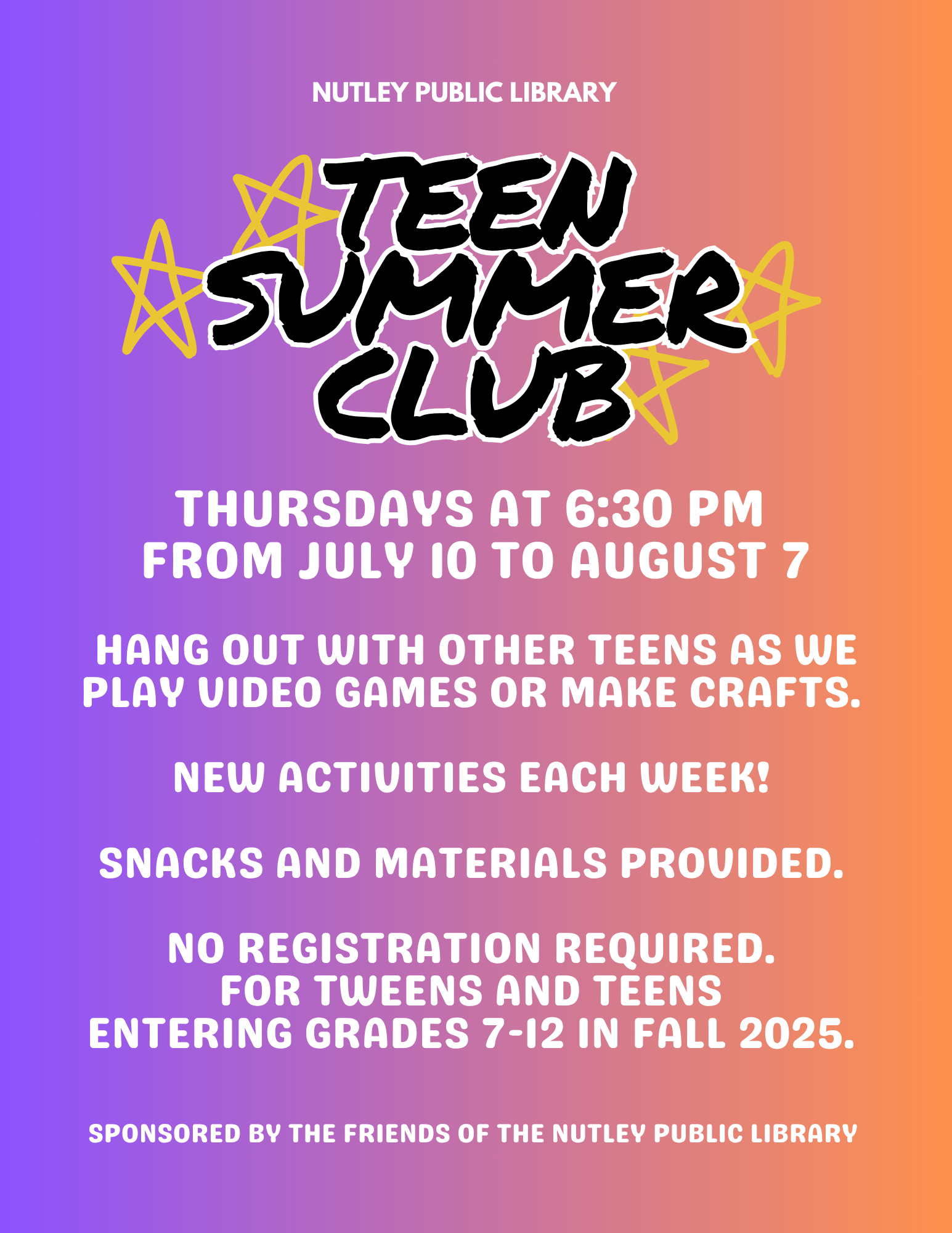 Teens Summer Club (Grades 7-12)