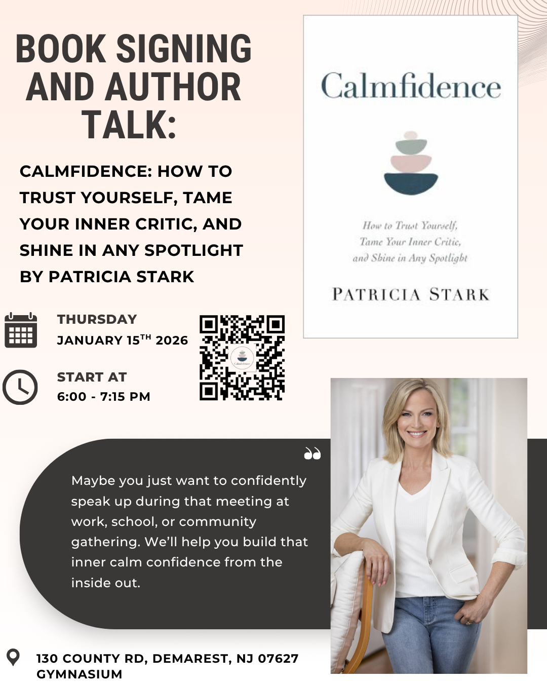 Author Talk: Calmfidence: How to Treat Yourself, Tame Your Inner Critic, and Shine in Any Spotlight by Patricia Stark