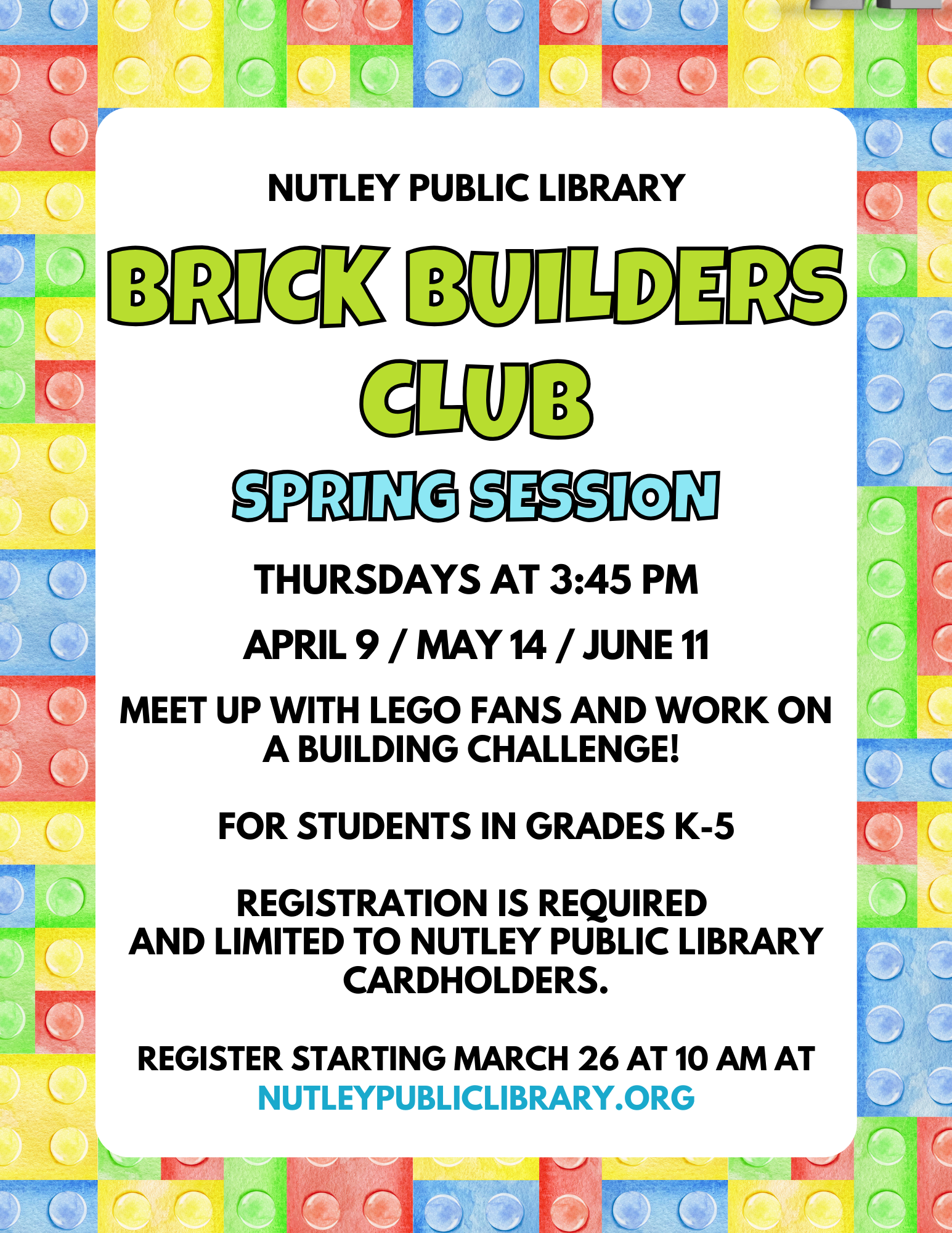 Spring Brick Builders Club (Grades K-5)