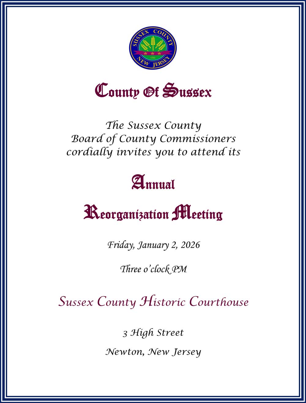 Sussex County Annual Reorganization Meeting