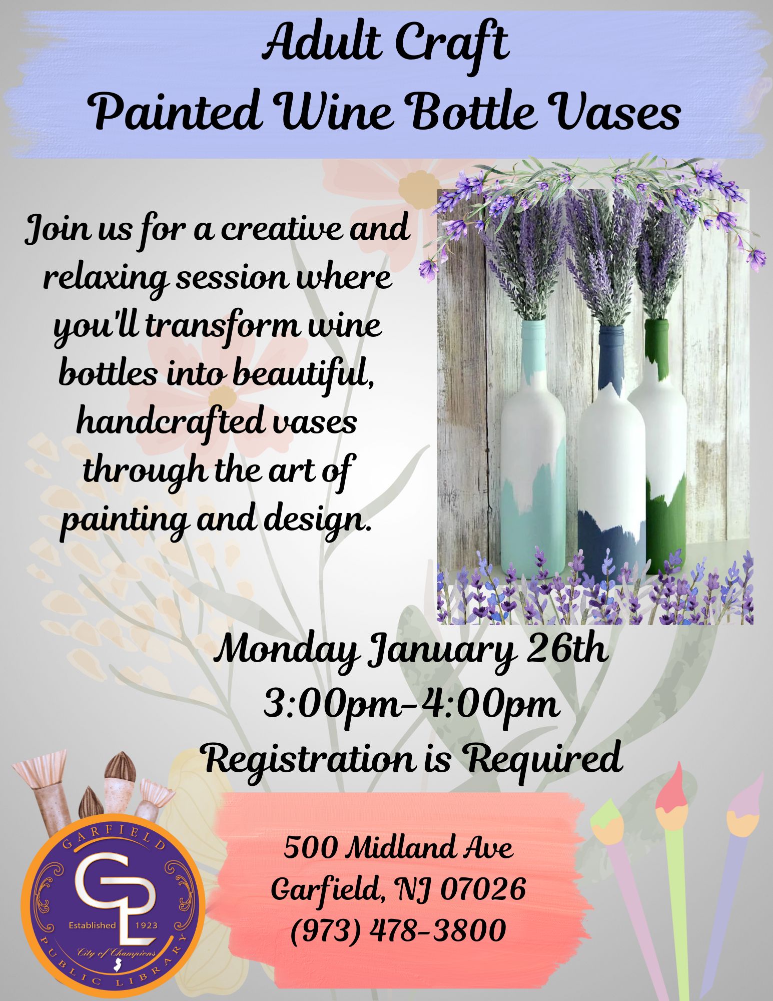 Painted Wine Bottle Vase - Adult Craft