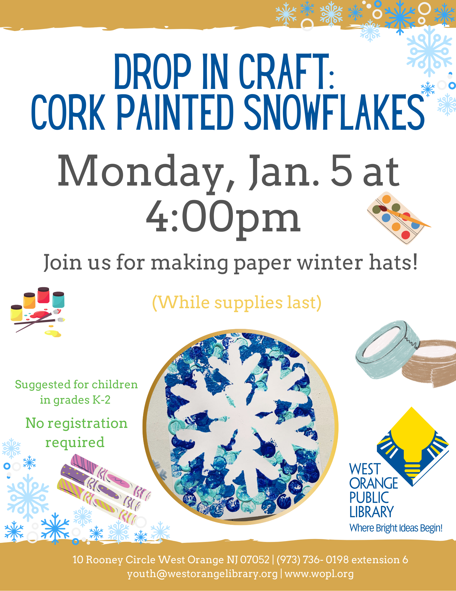 Drop-In Craft: Cork Painted Snowflakes