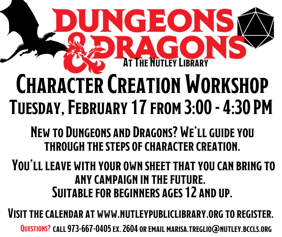 Dungeons and Dragons Character Creation Workshop at the Nutley Library