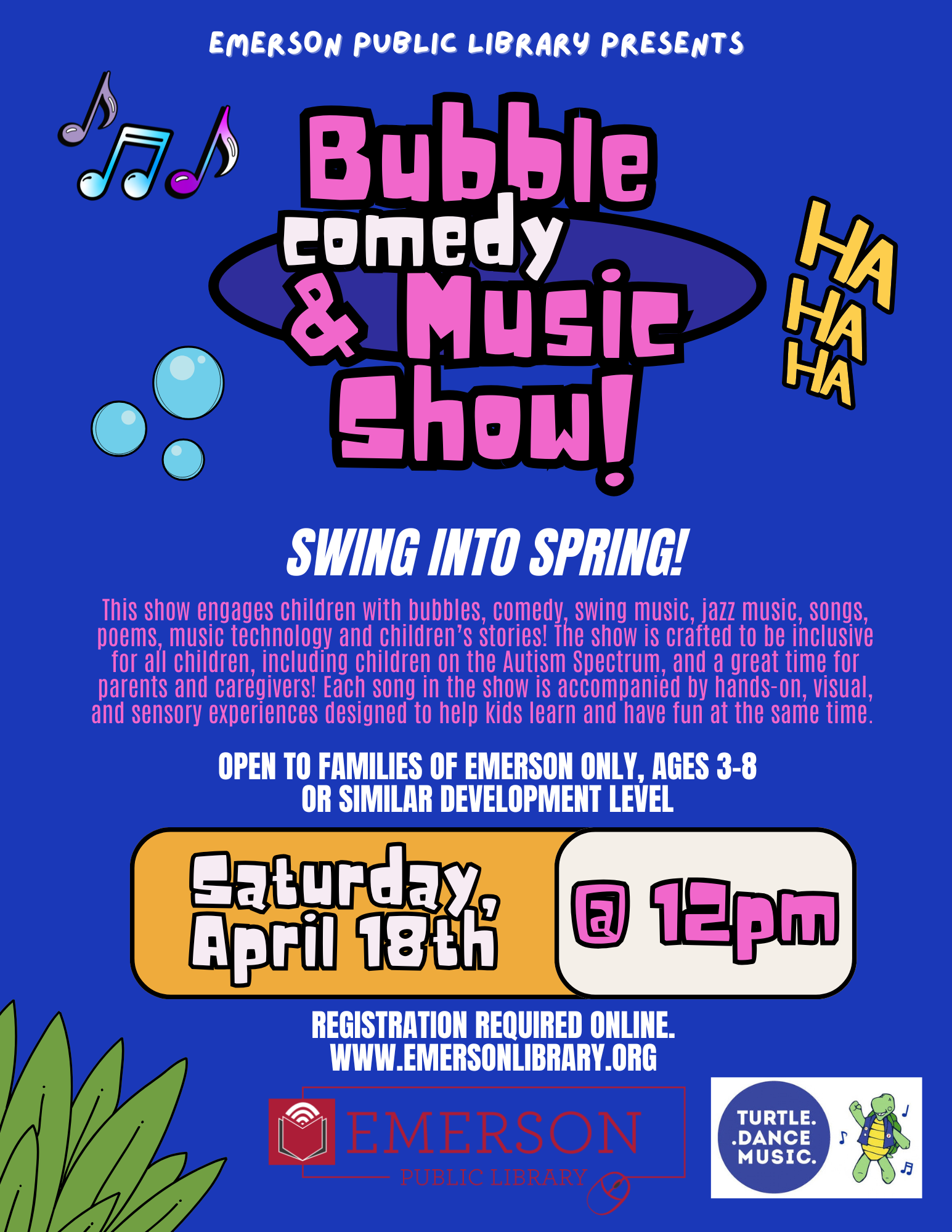 Bubble, Comedy & Music Show: Swing Into Spring, Ages 3-8
