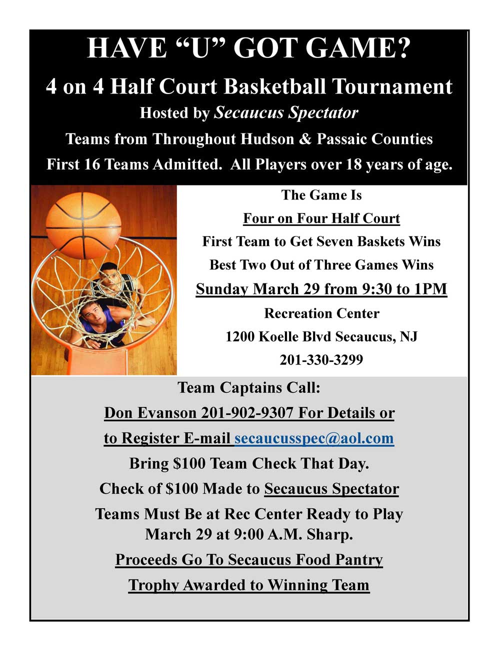 4 on 4 Half Court Basketball Tournament