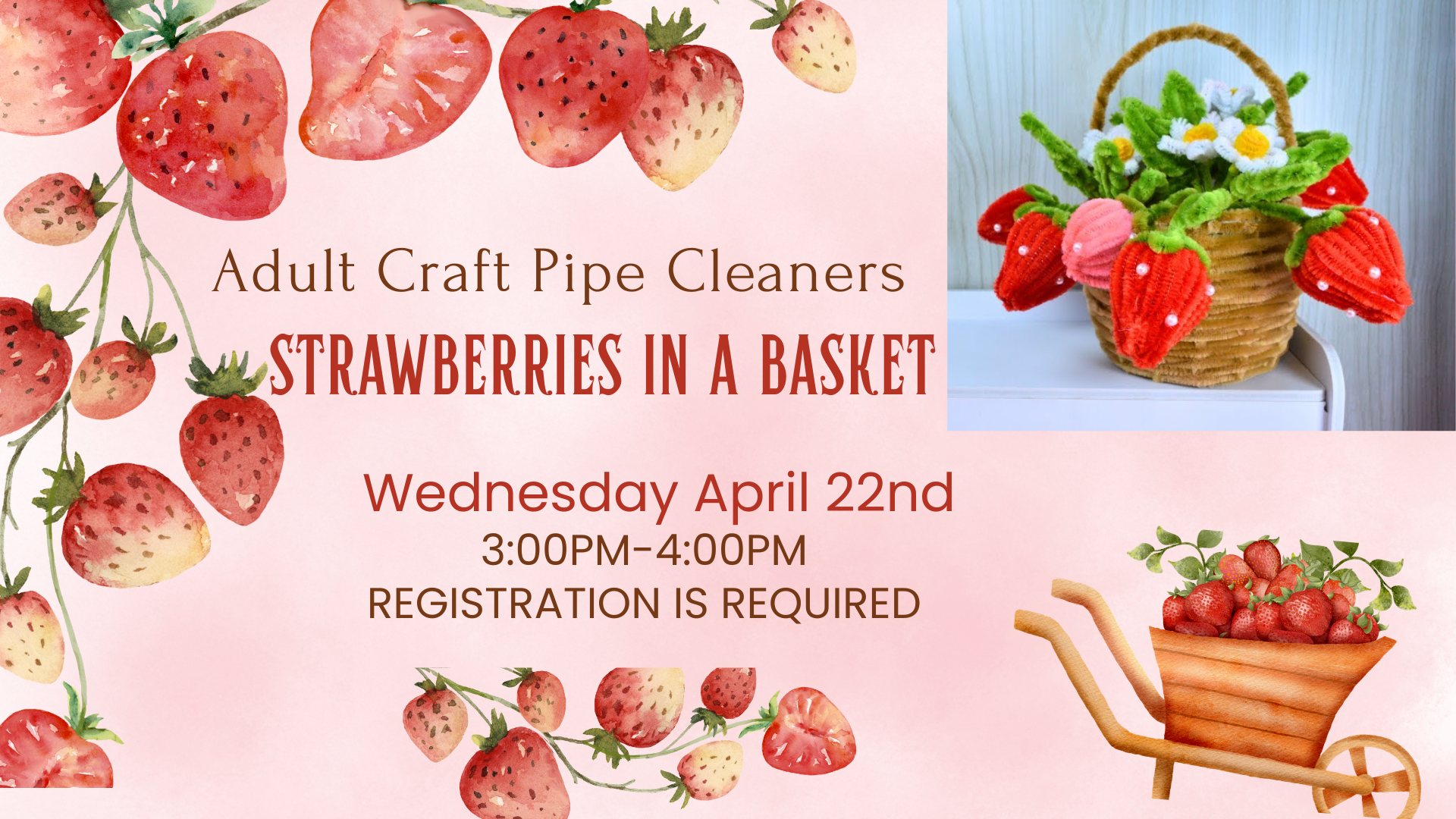 Adult Craft Pipe Cleaner Strawberries in a Basket
