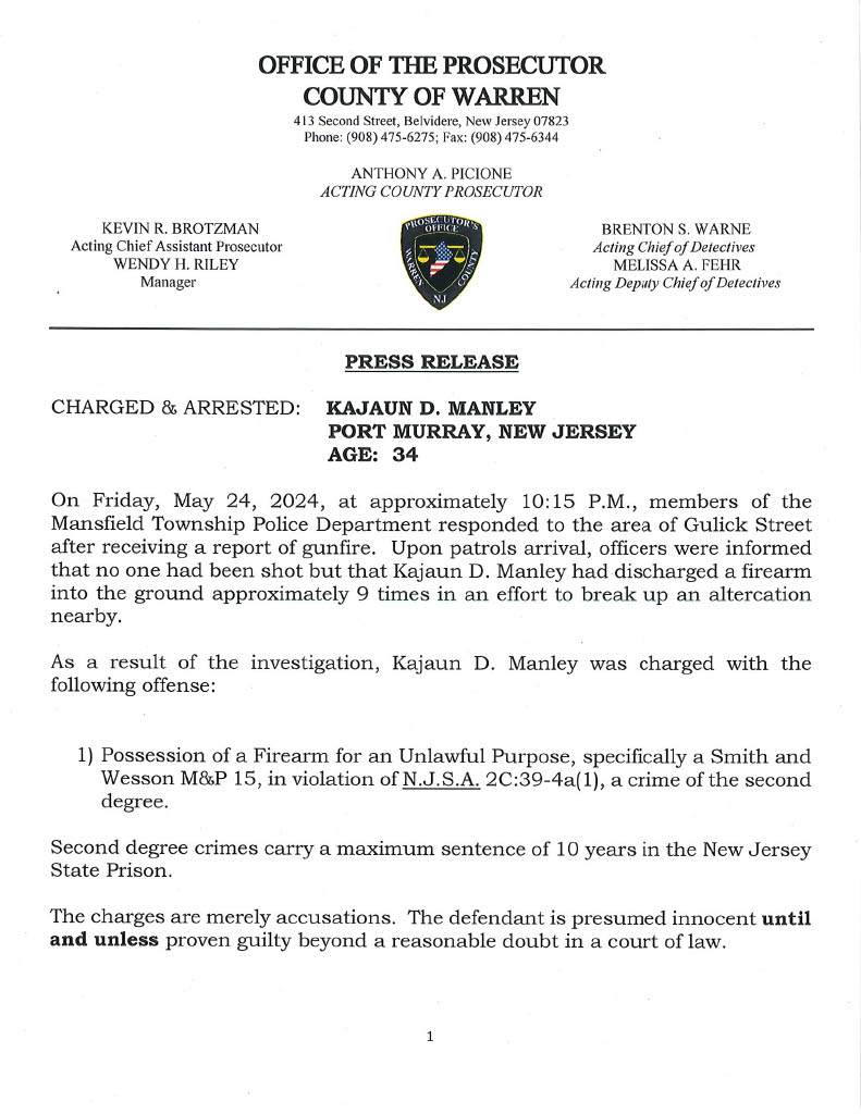 Port Murray Man Arrested on Weapons Charge