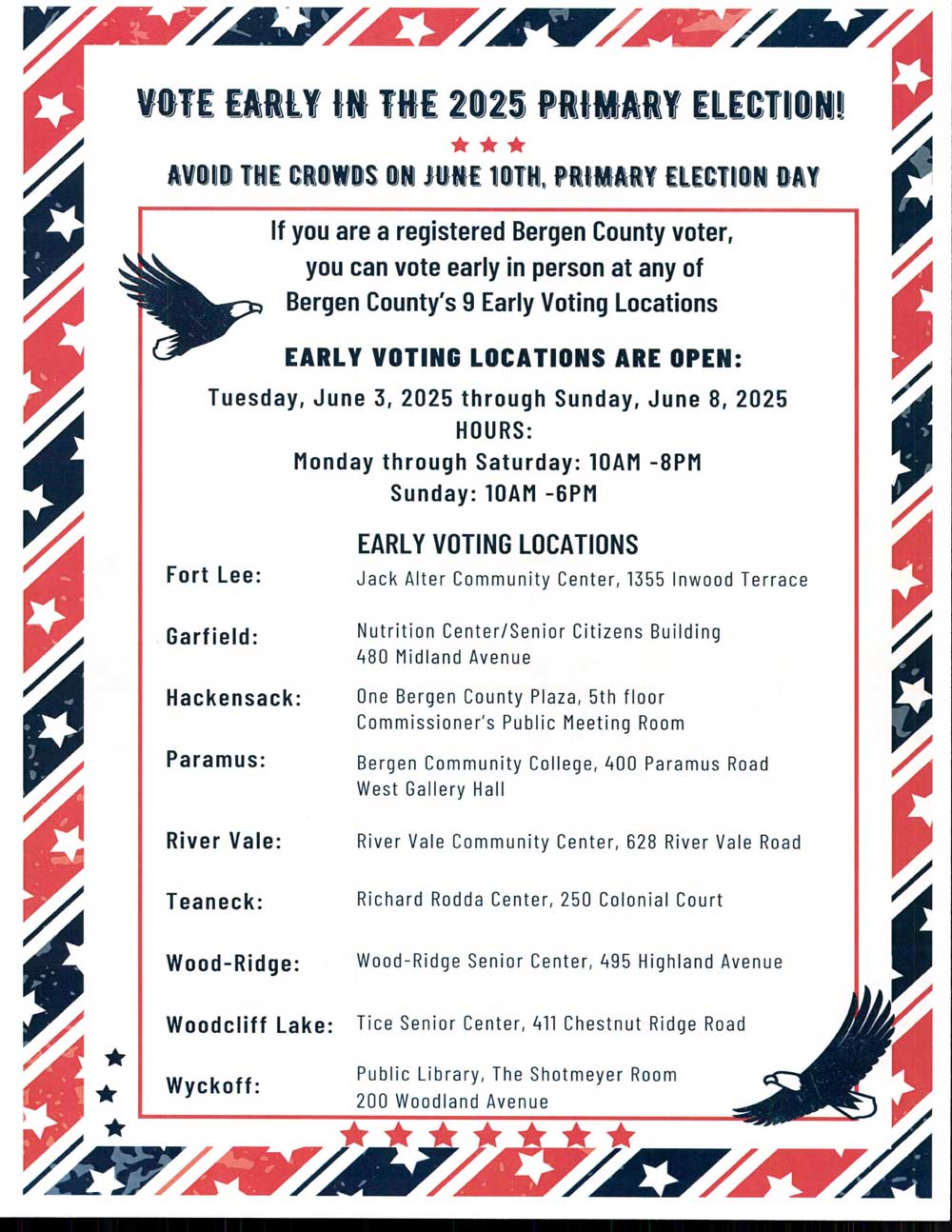 Bergen County's Early Voting Locations