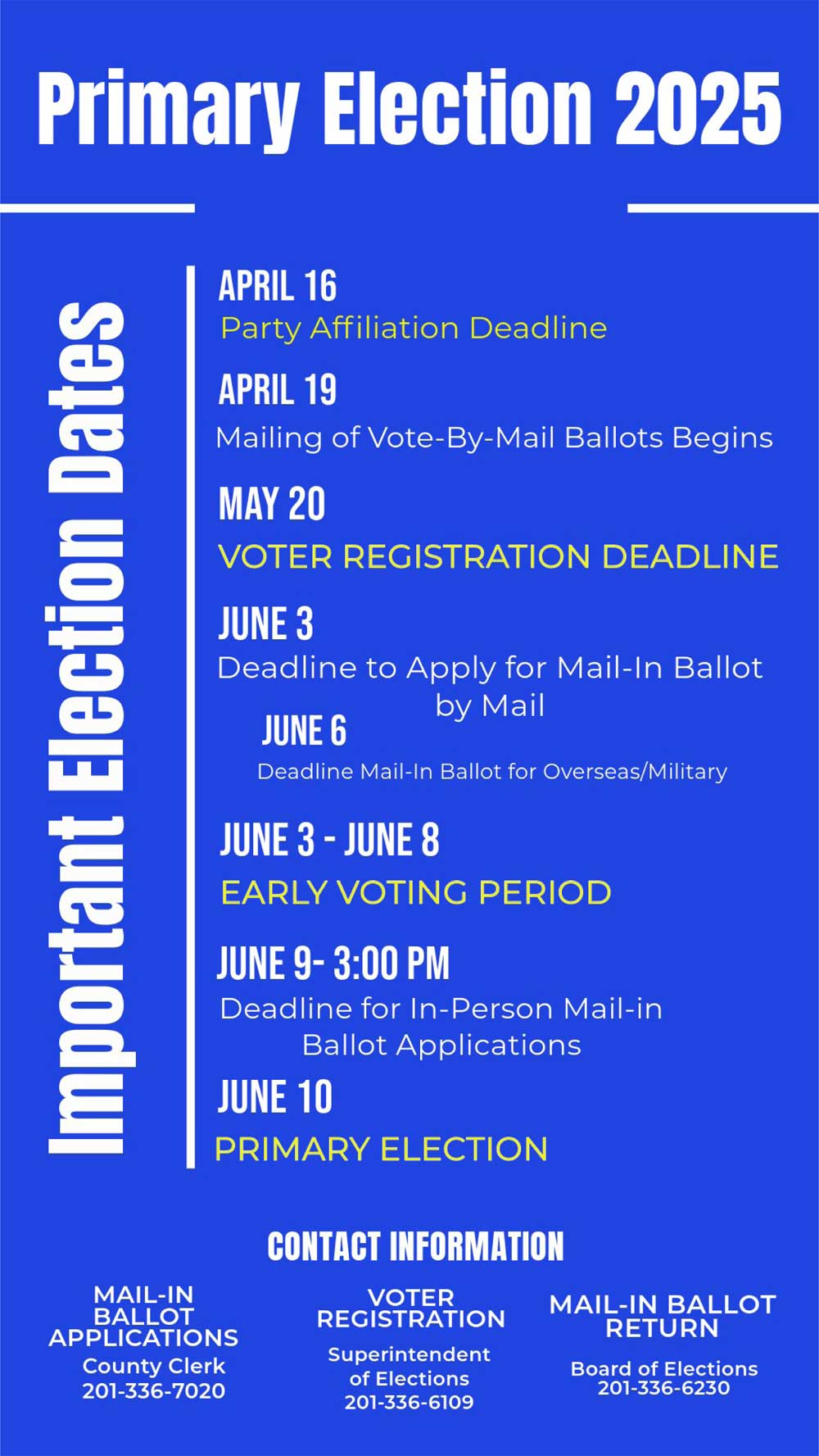 Important Election Dates - Primary Election 2025