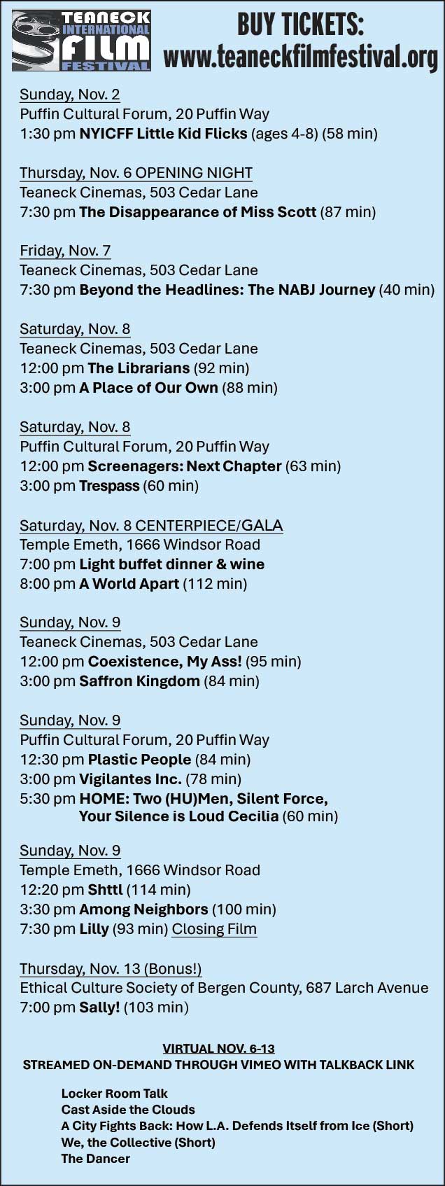 2025 Teaneck International Film Festival BEGINS